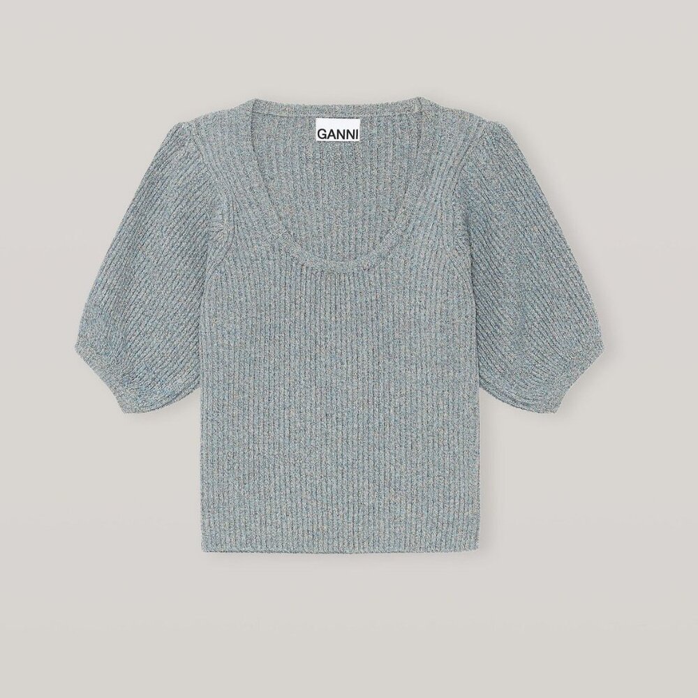 GANNI Cropped Knit Puff Sleeve Top - Small - Like New